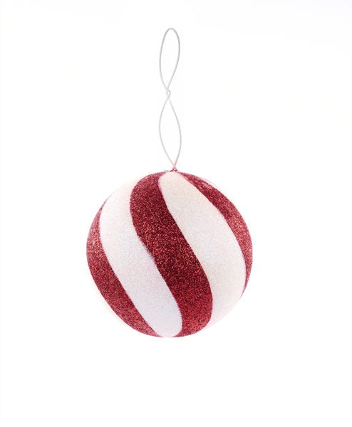 XJ535391 4"Dia Fine Glitter Swirl Ball Orn Red/White