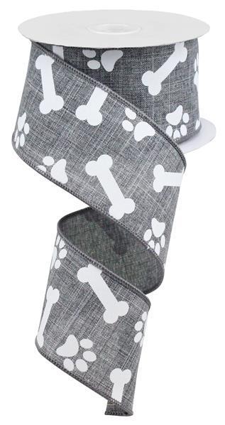 RGA115110 2.5" X 10Yd Paw Print/Bones On Royal Grey/White