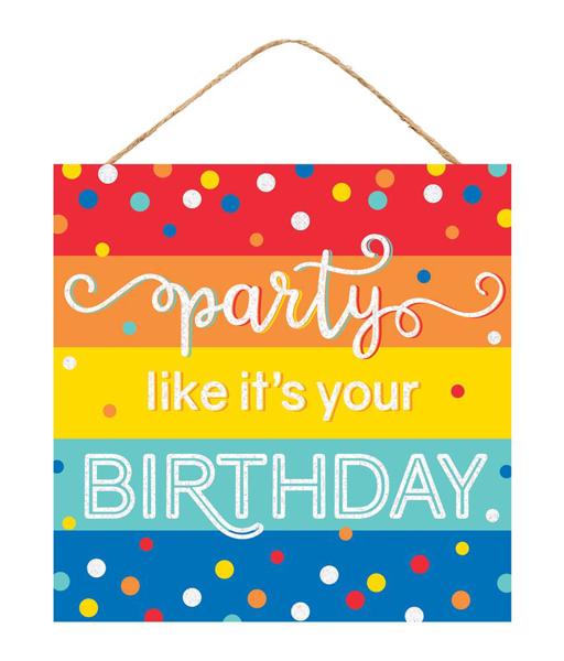 AP783062 10"Sq Glitter Party/Birthday Sign Primary Multi