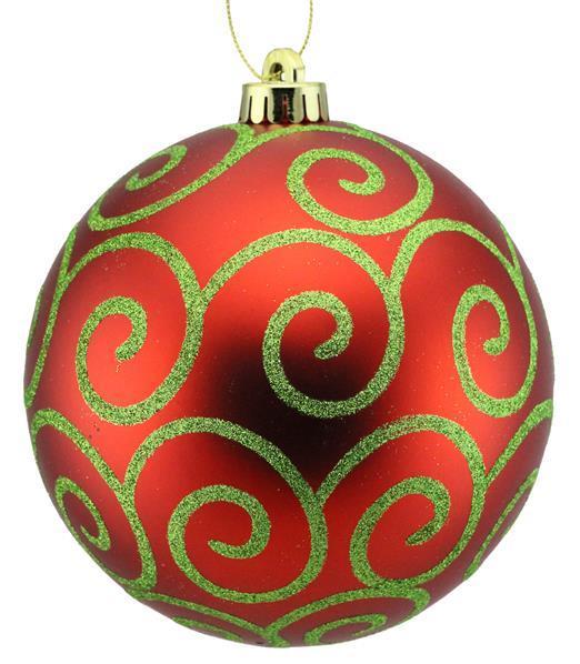 XY8843FW 150Mm Glitter Scroll Swirl Ball Matte Red/Lime Green