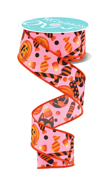 RGF130815 1.5" x 10yd Pumpkin/Cat/Candy Lt Pink/Multi