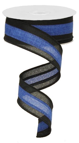 RG01530W8 1.5" x 10yd 2 Color 3-In-1 Royal Burlap Black/Blue