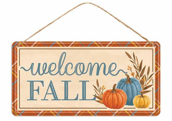 MD1203 12"LX6"H Embossed Welcome Fall Tin Sign Cream/Blue/Orange
