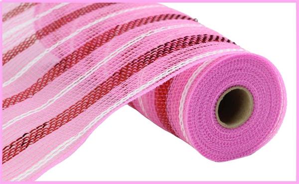 RY8020AF 10.25" x 10yd Poly/Faux Jute/Metallic Mesh Pink/Red/White
