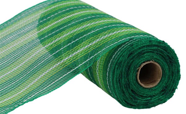 RY8340CT 10.25" x 10yd Mini Stripe Mesh Emerald/Lime/White