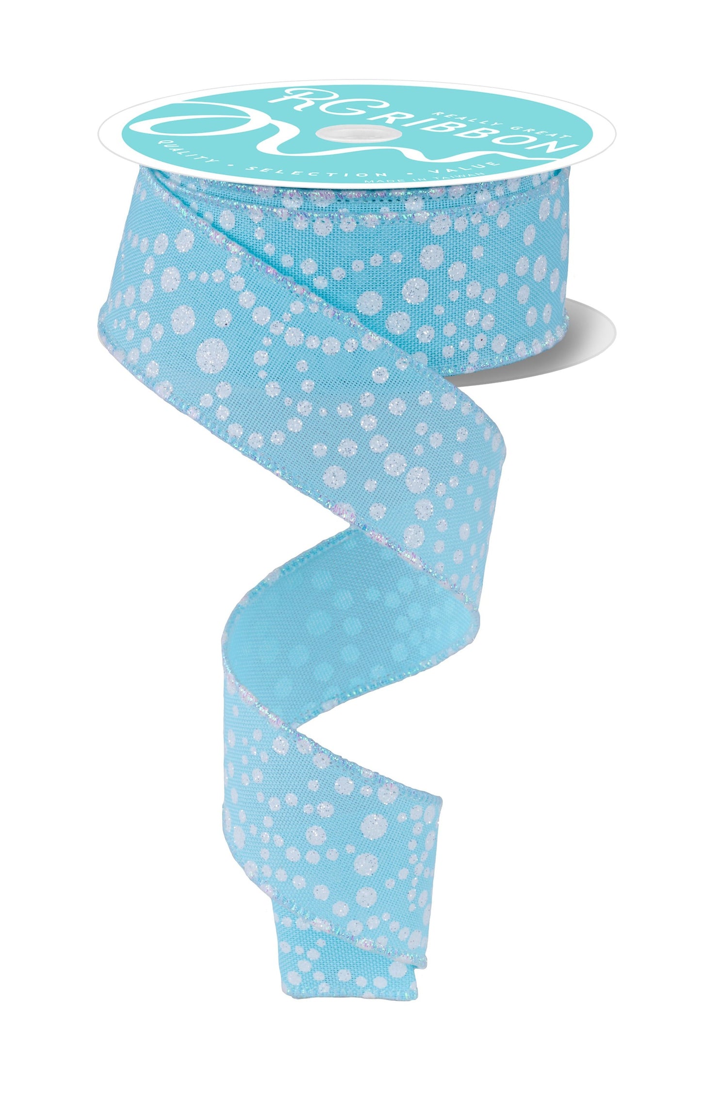 RGF1730RM 1.5" x 10yd Mini Glitter Dots Ice Blue/Irid White