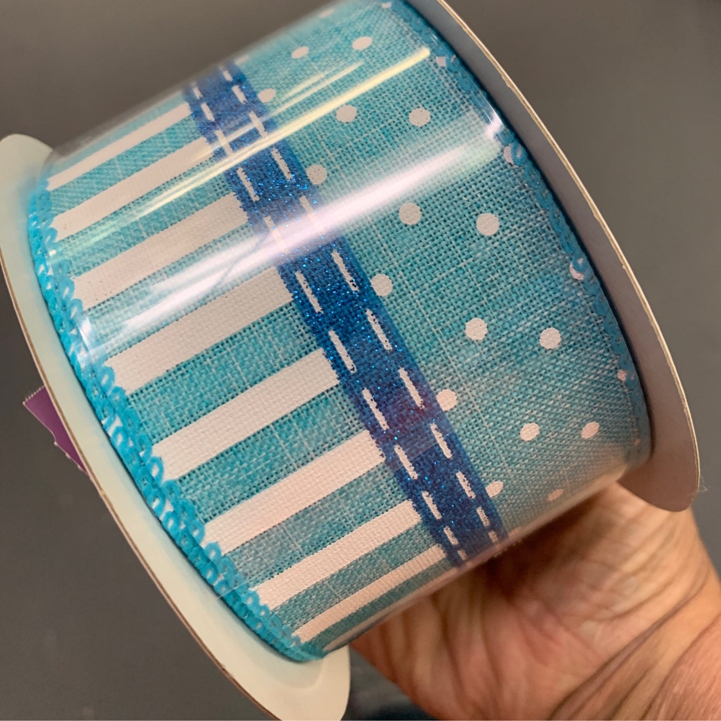 723064045 2.5"X10YDS Swiss Dots/Lines Teal/White