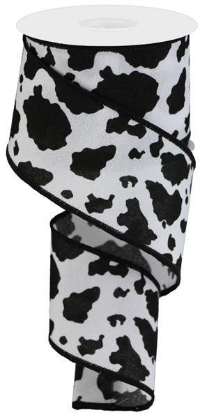 RGB137702 2.5" x 10yd Fuzzy Cow Print White/Black