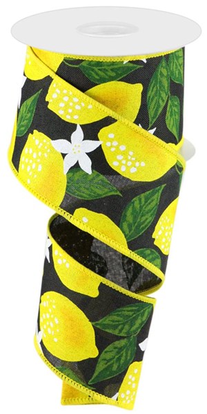 RGA118602 2.5"X10yd Lemons On Royal White/Yellow/Green/Black