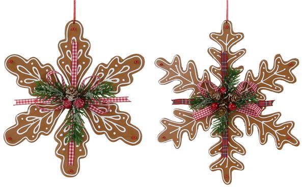 XJ4449 8"Dia Gingerbread Snowflake Ornament Brown/Red/Green/White