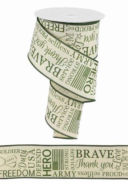 RG01822J5 2.5"X10yd Army On Royal Burlap Cream/Army Green