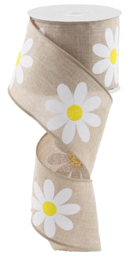 RG01650NE 2.5" x 10yd Daisy Bold Print On Royal Lt Tan/Yellow/White