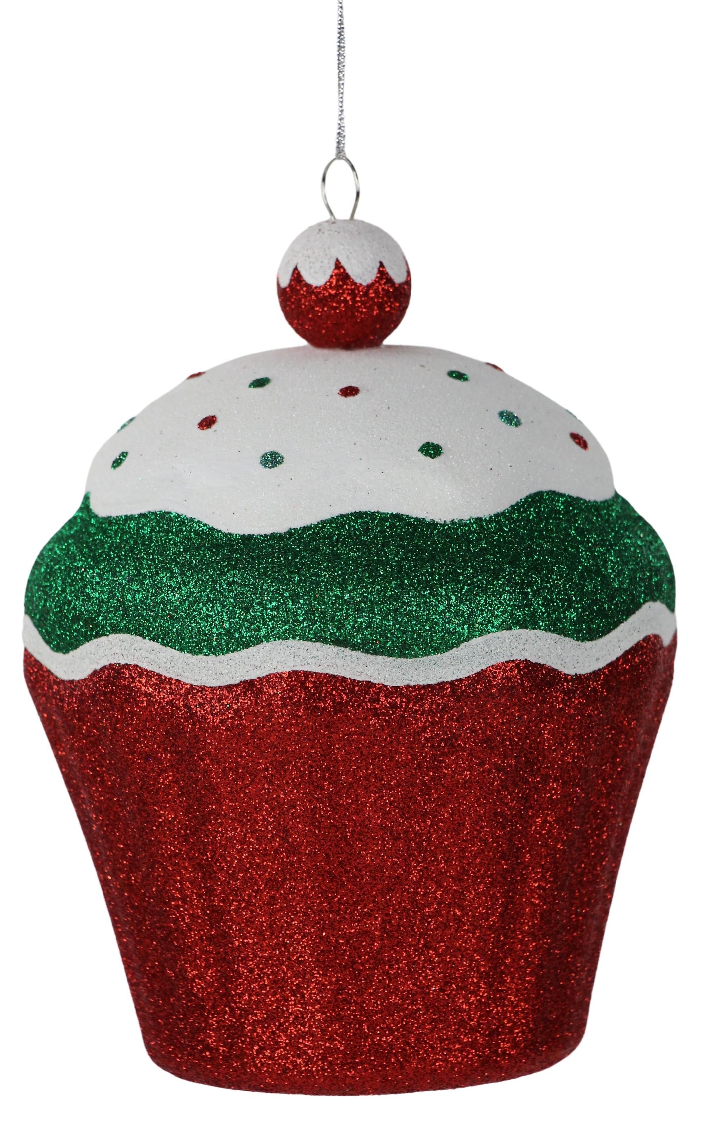 XJ4701TY 5.5"L Cupcake Ornament Red/Emerald Grn/Wht