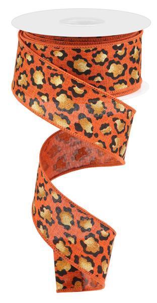 RGC135174 1.5" X 10Yd Metallic Animal Leapord Print/Royal Rust/Black/Gold