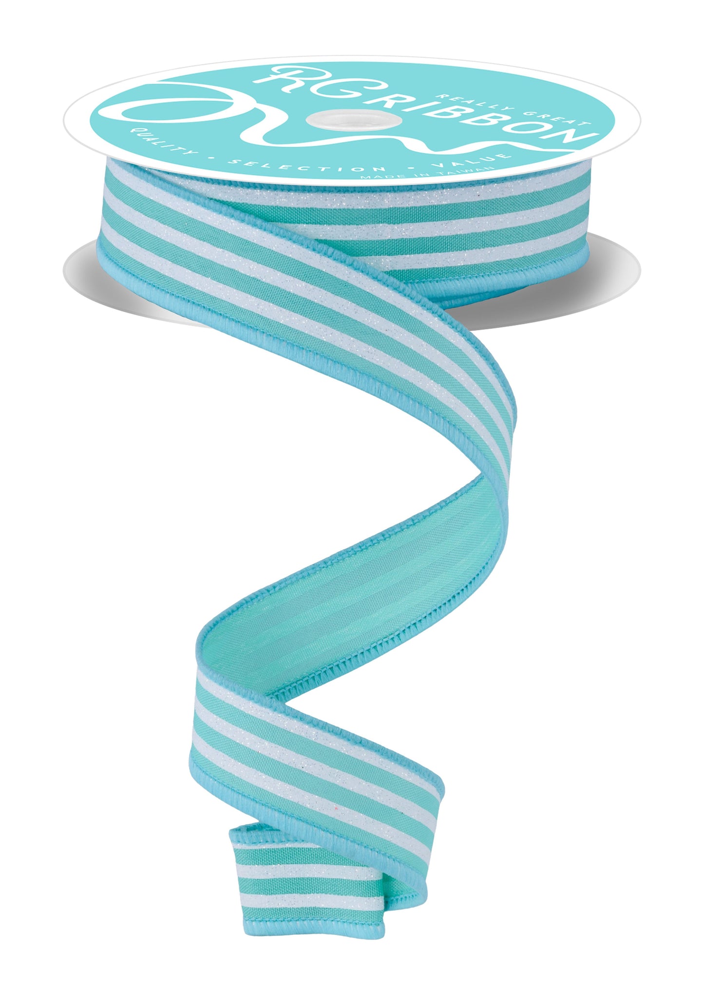 RGF7974AN 7/8" x 10yd Glitter Vertical Stripe Mint Green/White