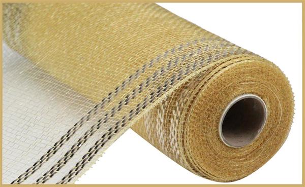 RE8502CH 10" x 10yd Border Stripe Metallic Mesh Champagne W/Champagne