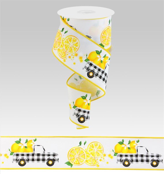 RGC178427 2.5" x 10yd Gingham Truck W/Lemons Wht/Ylw/Grn/Blk
