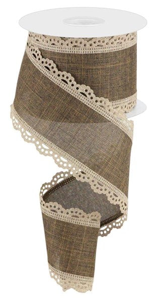 RGA154204 2.5" x 10yd Scalloped Edge Royal Burlap Light Beige/Brown