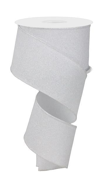 RGE180127 2.5" x 10yd Fine Glitter On Faux Roy White/Silver