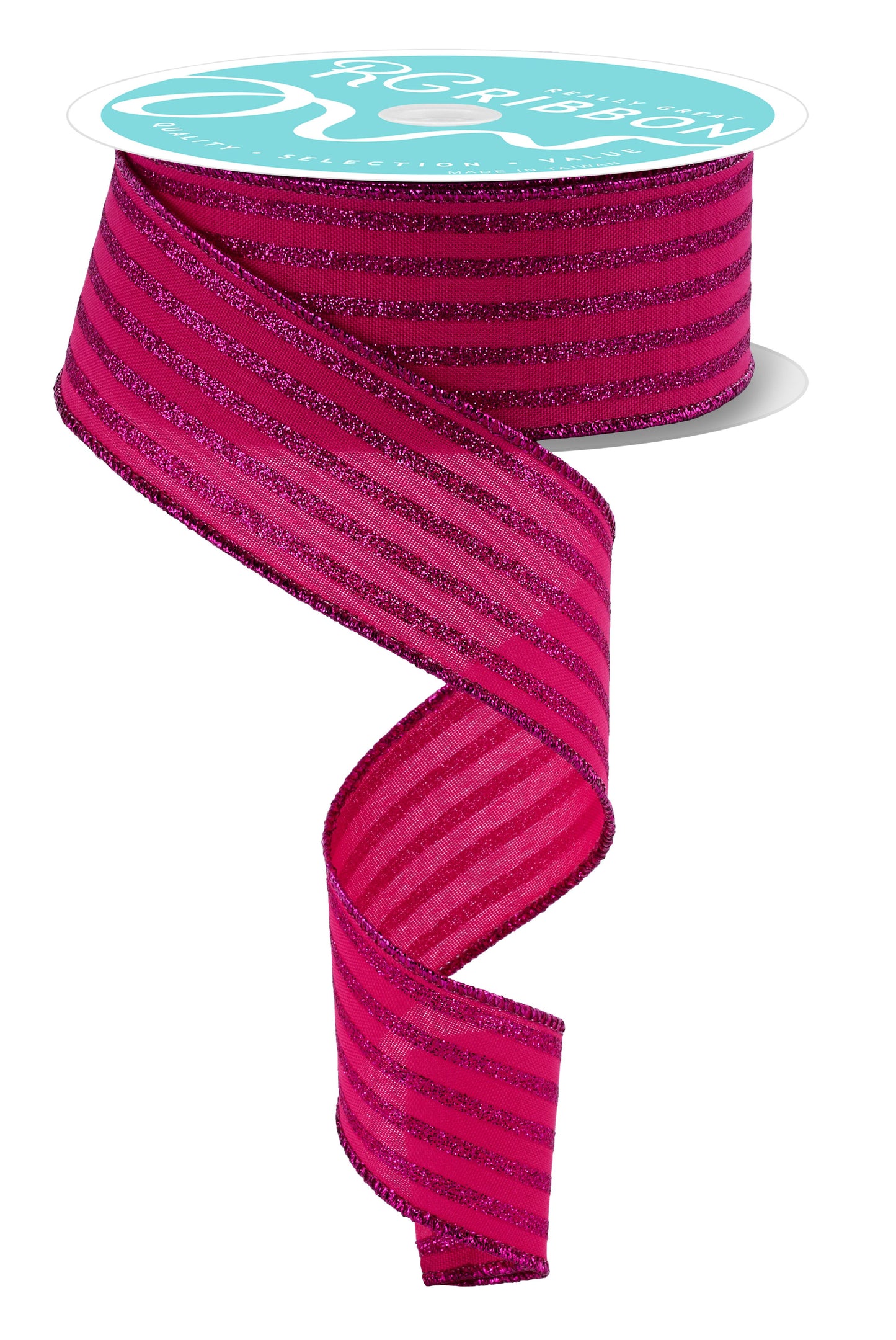 RGF197011 1.5" x 10yd Glitter Vertical Stripe Hot Pink