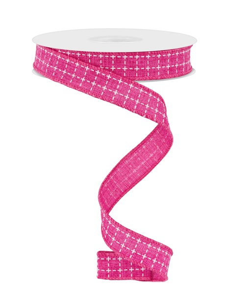 RGF109007 5/8" x 10yd Raised Stitch Squares Fuchsia/White