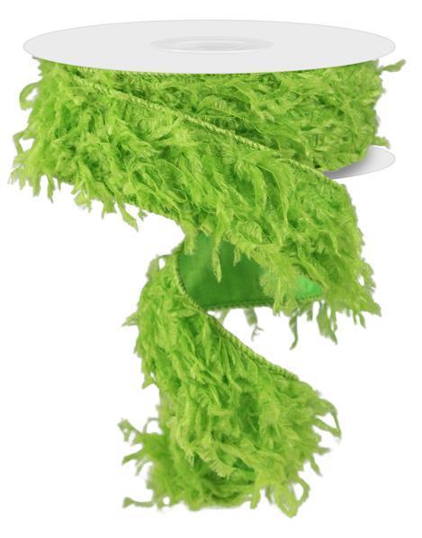 RN588409 1.5" x 10yd Furry Ribbon Lime Green
