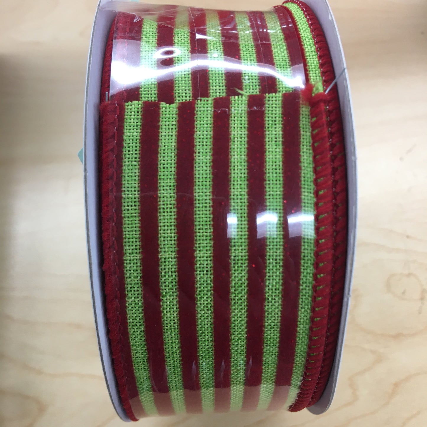 RGE139533 1.5" x 10yd Velvet Red/Lime Green