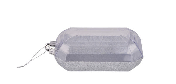 XJ563426 7"L x 4"W Glitter Rectangle Gem Orn Silver