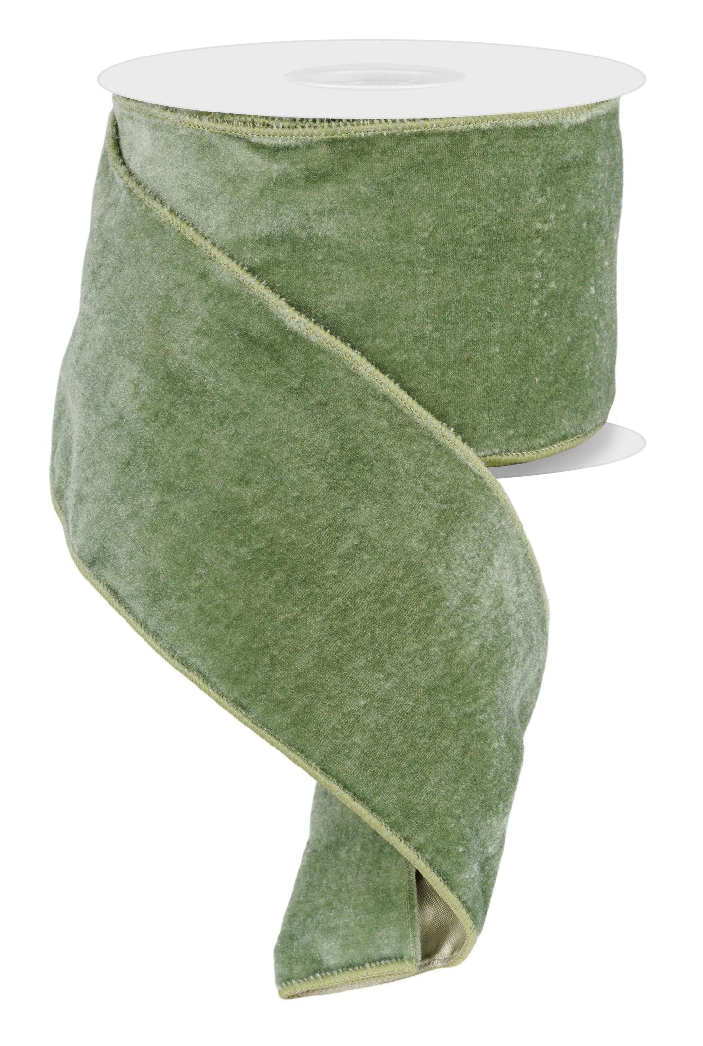 RGE166030 4" x 10yd Deluxe Velvet Ribbon with Satin Backing – Sage Green – Luxury Wired Ribbon