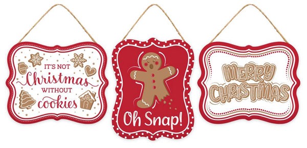 MD1449 5"L x 4"H Emboss Gingerbread Sign White/Red/Tan/Brown