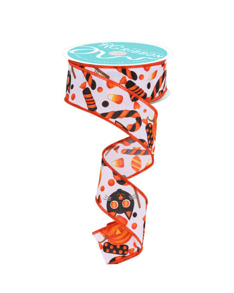 RGF131029 1.5" x 10yd Pumpkin/Cat/Candy White/Multi