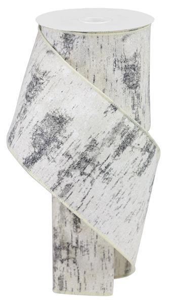 RGA15681R 4" x 10yd Glitter Birch Bark On Cotton Off White/White/Blk/Grey