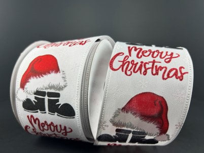 764174021 2.5"x10YD Wht Stn- Hat-Boots- Merry Christmas