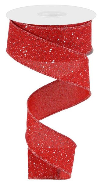 RGC129124 1.5" X 10Yd Multi Snow Glitter On Royal Red/White