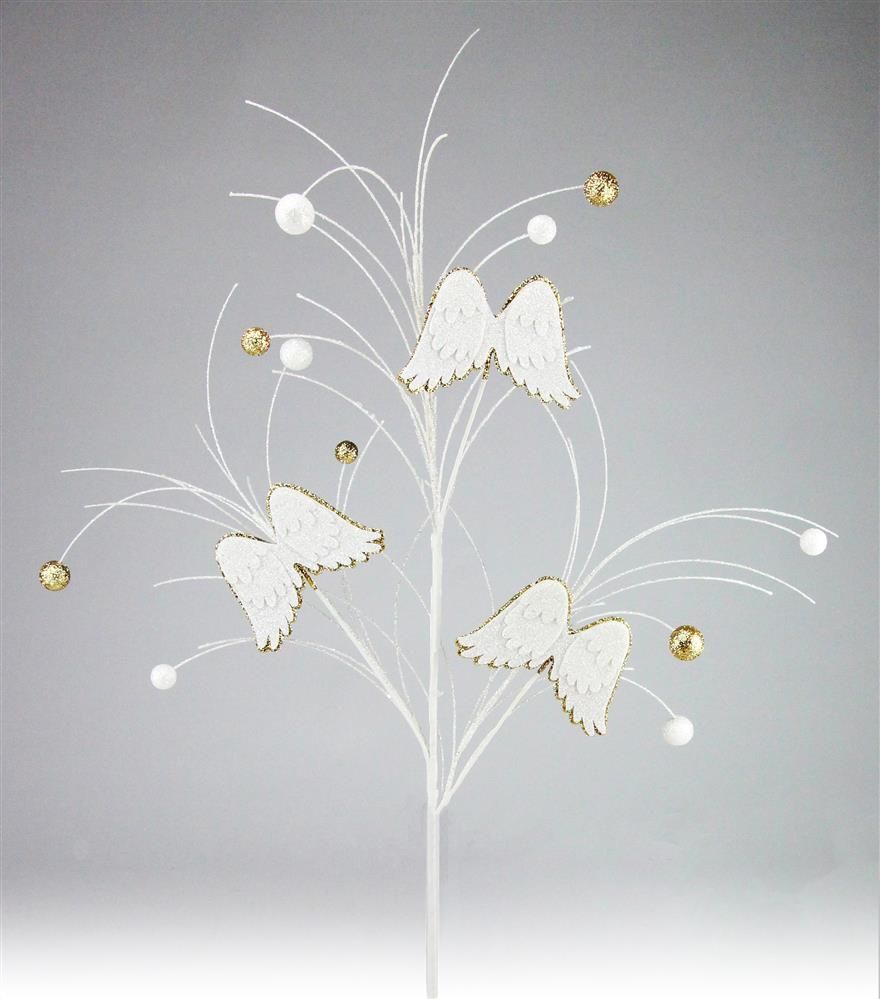 MN0019 29" Angel Wing Spray (Set of 3 Wings) – White/Gold – Christmas Floral Pick