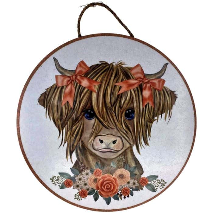 CUS1061 18" CIRCLE COW PEACH BORDER Peach