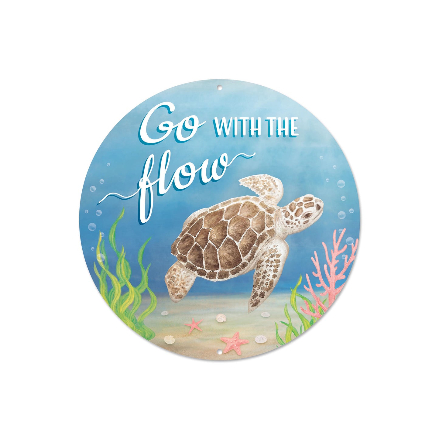 MD1386 8"Dia Metal Go With The Flow Sign Blue/Brown/White