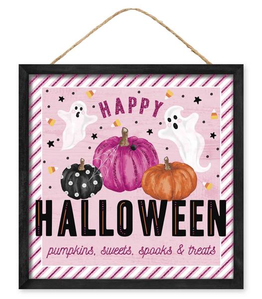 AP7863 10"Sq Happy Halloween Pumpkins Pink/Org/Blk/Wht