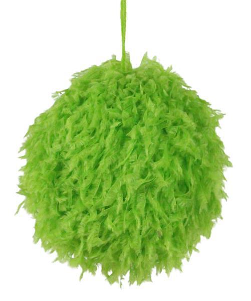 XJ5185 4.75" Furry Fabric Ball Orn Lime Green