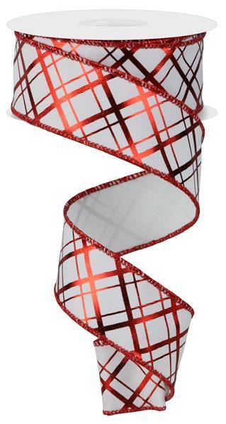 RGE167627 1.5" x 10yd Metallic Thick/Thin Diagonal White/Red