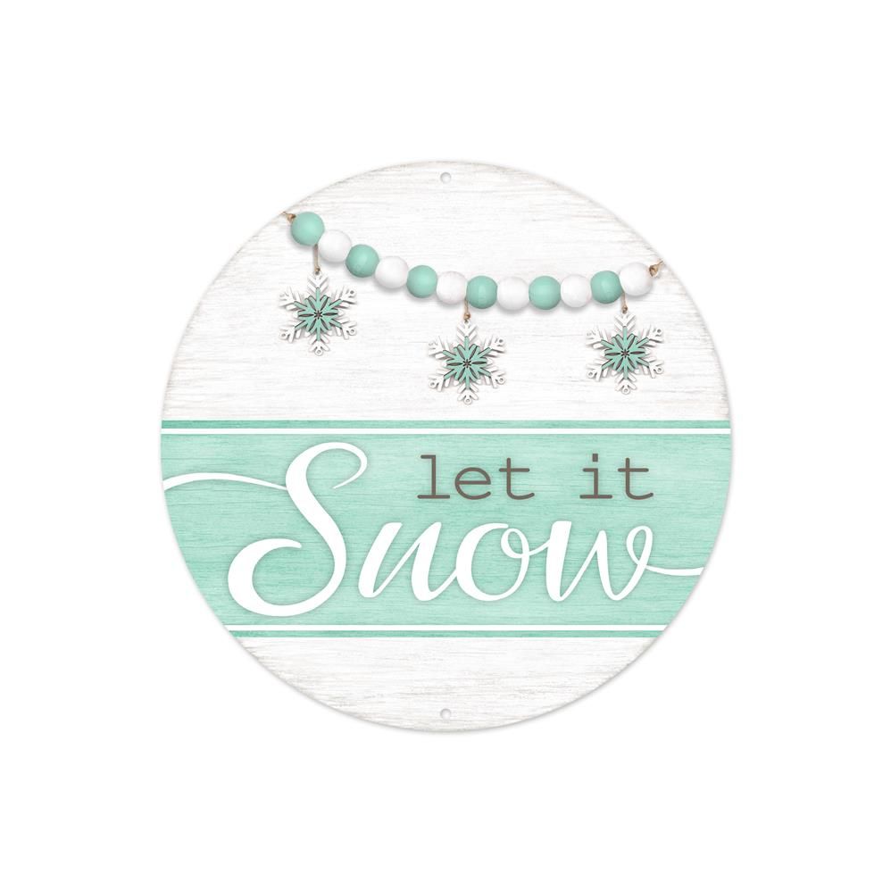 MD1009 8" Metal “Let It Snow” Sign – Mint/White/Warm Grey