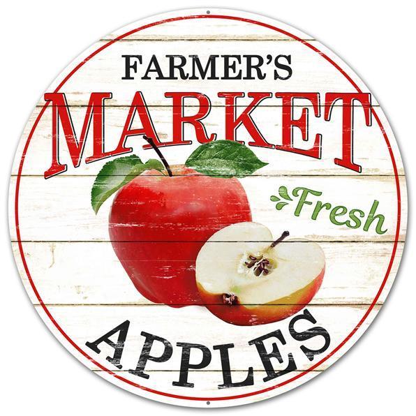 MD0335 12"Dia Farmer's Market Fresh Apples Sign Black/Red