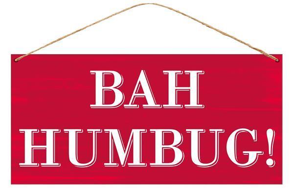 MD0375 12"L X 6"H Tin Bah Humbug! Red/White