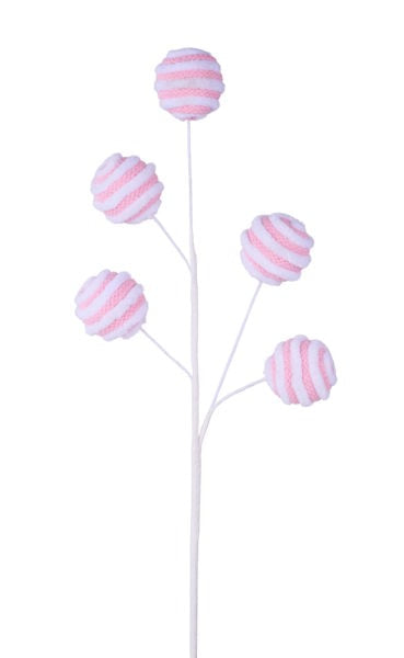 XS120370 19.5"L Yarn Striped Ball Spray Light Pink/White