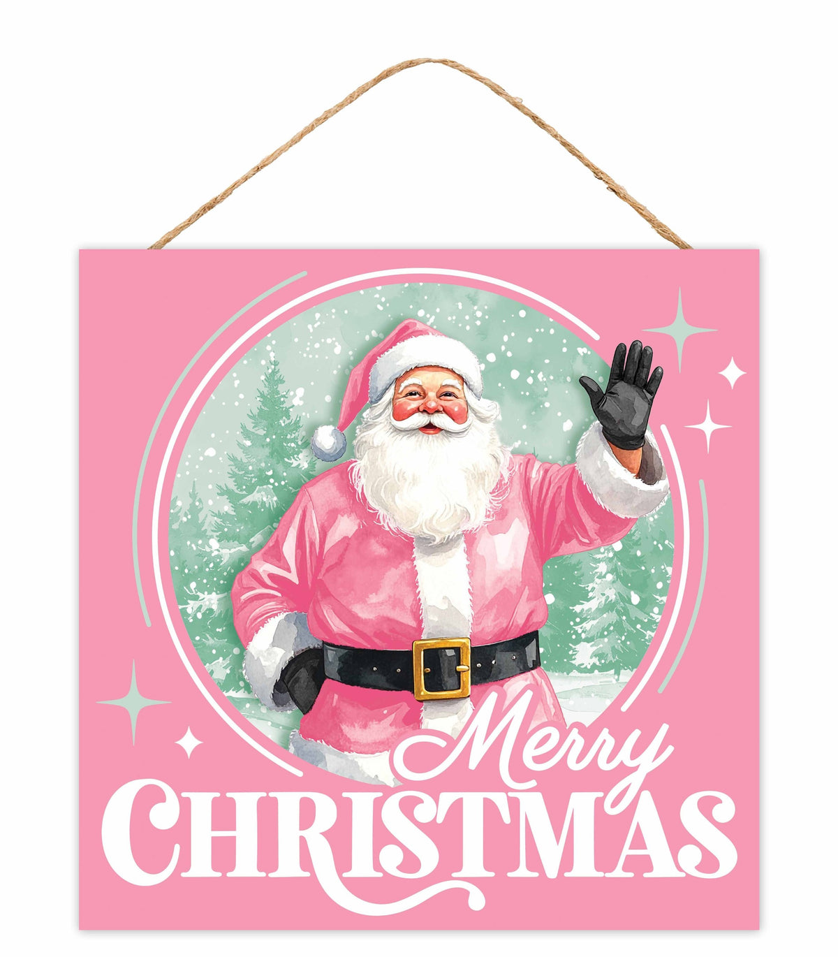 AP7469K6 10"Sq Mdf Merry Christmas/Santa Claus Pink/Mint/White