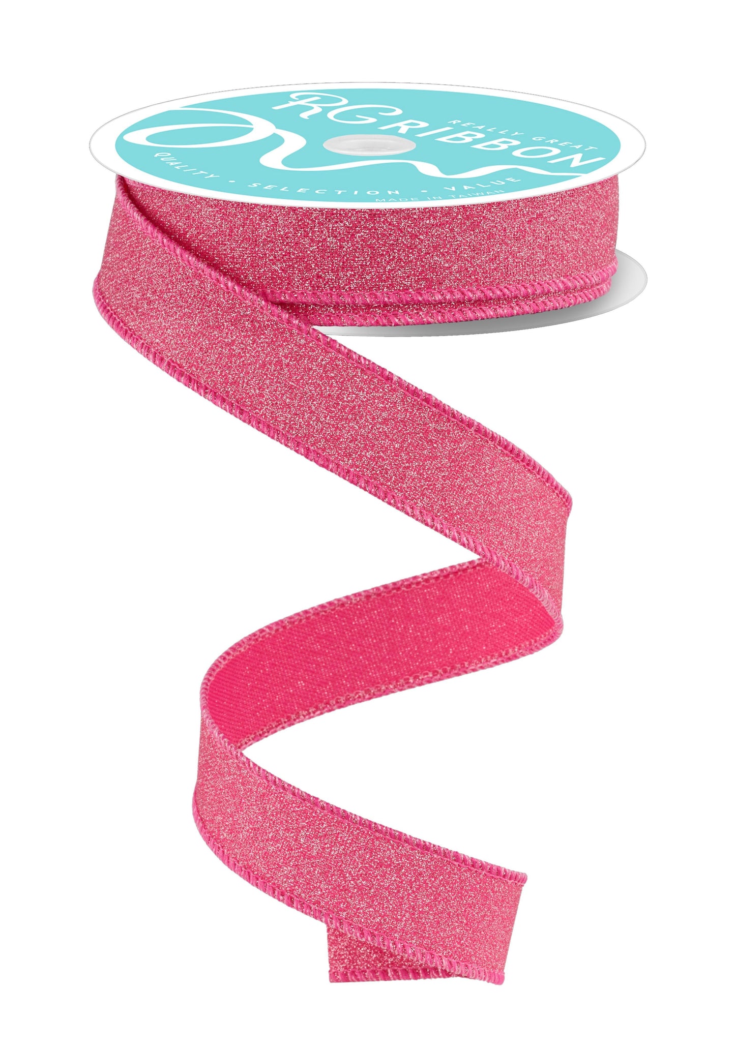 RGE778907 7/8" x 10yd Fine Glitter on Faux Royal Ribbon – Fuchsia – Sparkle Wired Ribbon