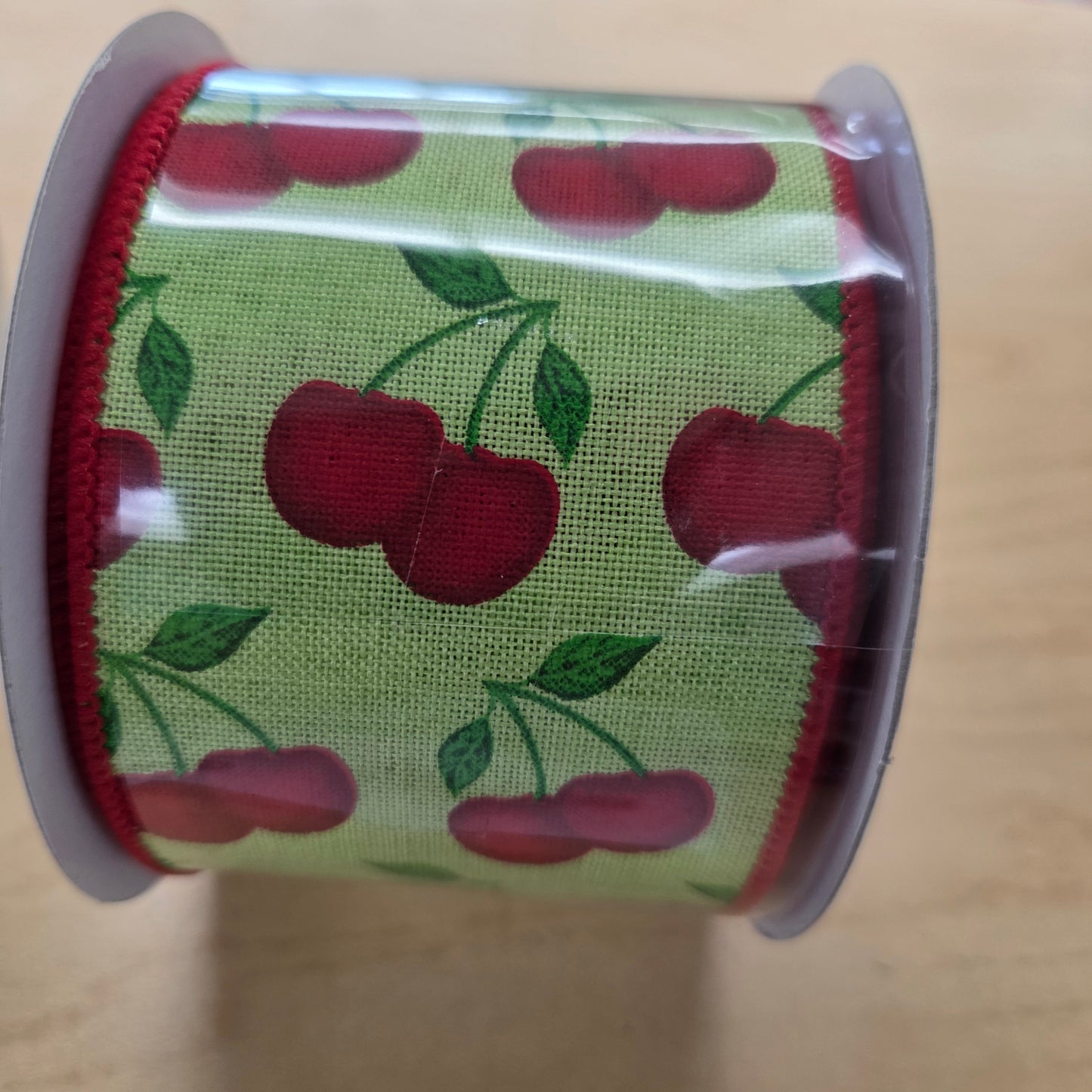 RGA16441A 2.5" x 10yd Cherries On Royal Red/Lime Green