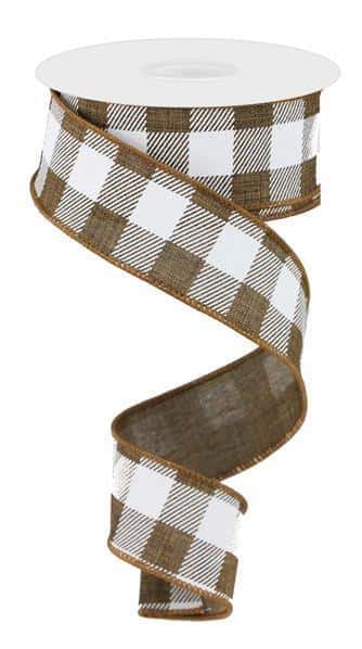 RG0179904 1.5" x 10yd Striped Check On Royal Brown/White
