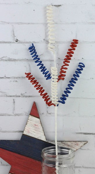 XS9280P9 26" Glitter Curly Twig Spray x 6 Red/White/Blue