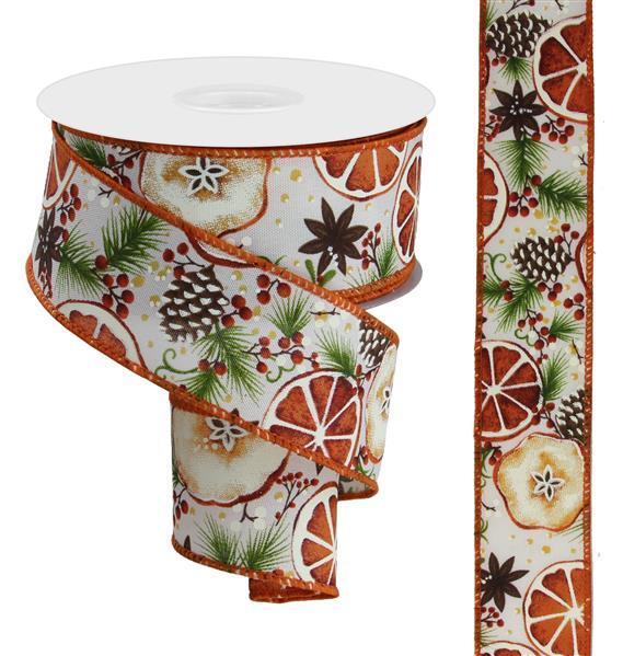 RGE1386 1.5" x 10yd Fruit Slice/Pinecone On Pg Cream/Multi